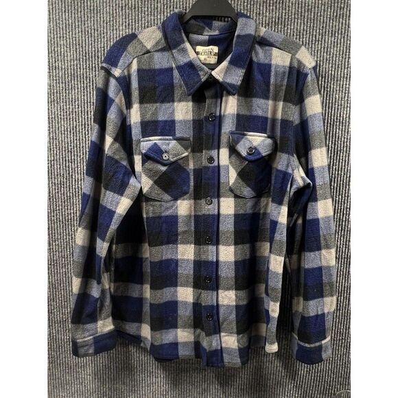 VTG Open Trails Shacket Men XL Blue Plaid Flannel Shirt‎ Jacket Long Sleeve Work - Picture 1 of 14